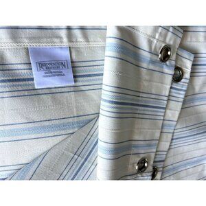 RESTORATION HARDWARE Shower Curtain Light Blue Cream Cabana Striped Cotton 74x73